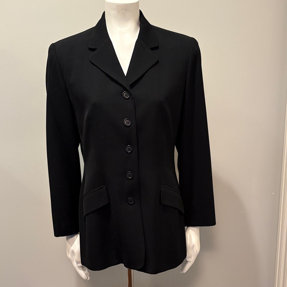 Talbots Wool Elegant Classic 5 Button Black Blazer Suit Jacket 14P 14 Petite